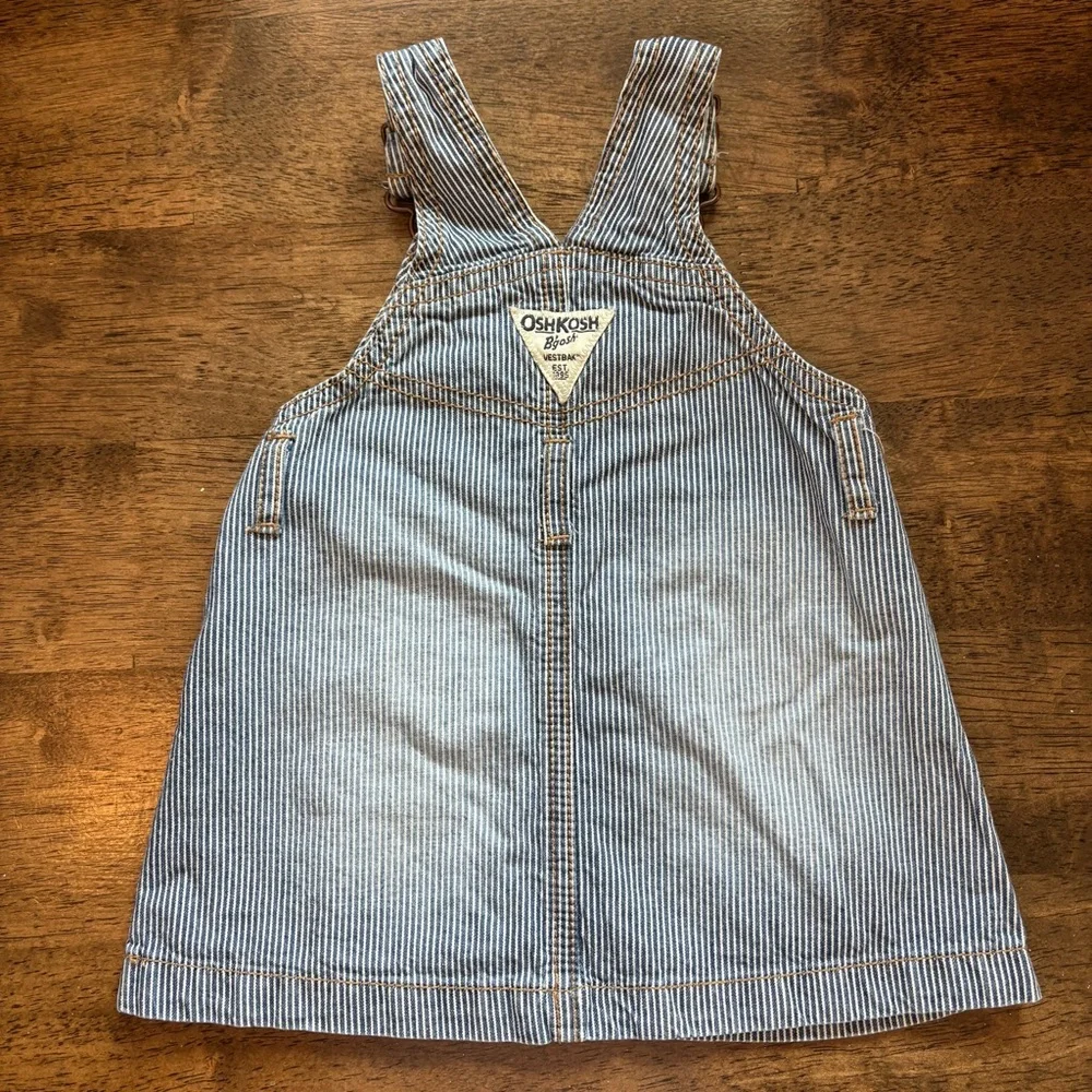 Oshkosh B’gosh Overall Dress Infant 9 months Baby Striped Nautical Summer Beach - Picture 3 of 4